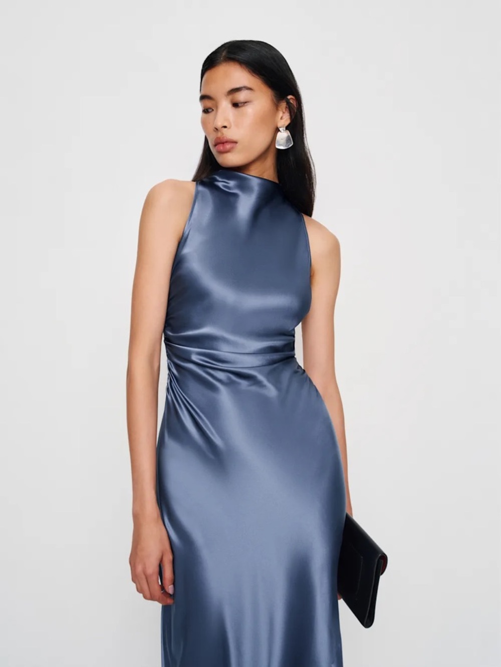 Reformation Casette Silk Dress Cornflower Blue 6 Ruched Wedding Guest